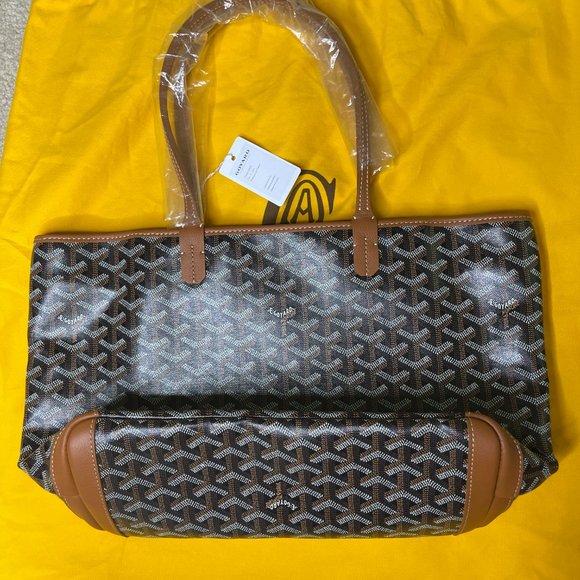 Goyard Artois PM Small Black/Tan Leather Canvas Zipped & Structured Tote - Picture 3 of 13